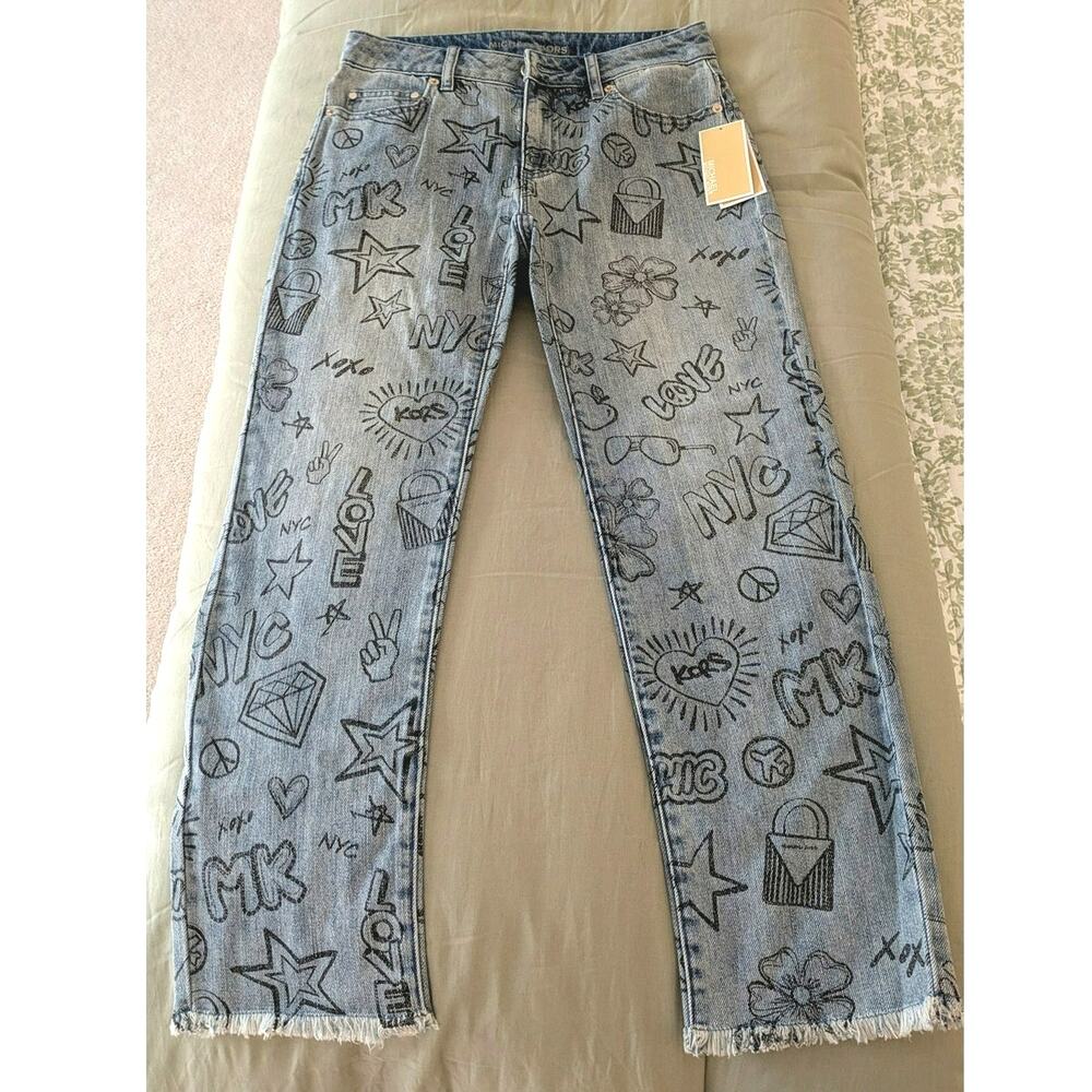 Michael Kors High Rise Cropped Graphic Jeans